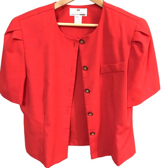 Worthington Pleated Short-Sleeved Jacket: Vintage 80s Red Blazer, Size 12P - Picture 4 of 10